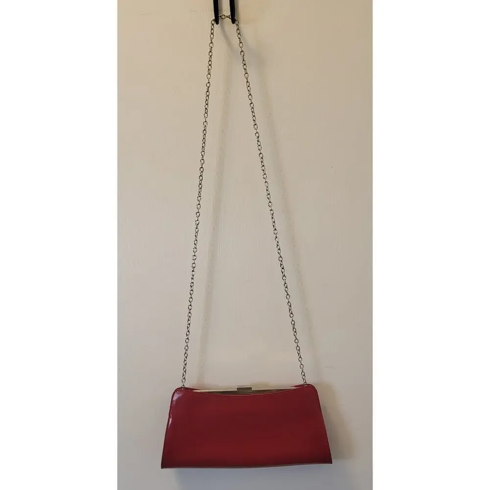 FURLA Red Clutch Luxury Bag with Metal Strap